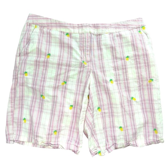 IZOD Plaid Pink Women's Shorts + Embroidered Pineapple Embellishments, Size 14 - Picture 1 of 7